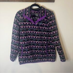 L.L. Bean Women’s Large Purple Geometric Snap Fleece Pullover